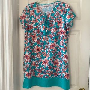 LANDS END FLORAL AQUA BEACH COVER-UP NWOT women’s L